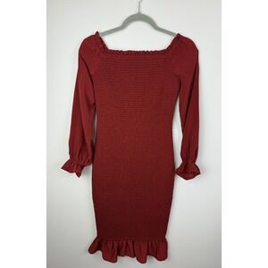 Baltic Born Dress Womens Small Wine Red Esther Smocked Body Off Shoulder